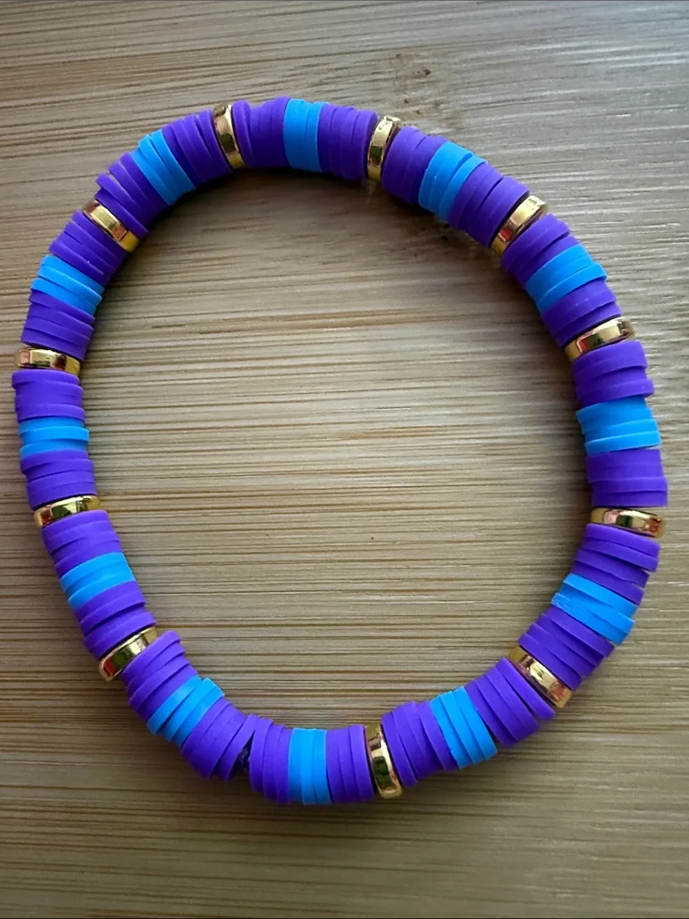 Kids Purple & Teal Stretch Bead Bracelet with Gold Accents